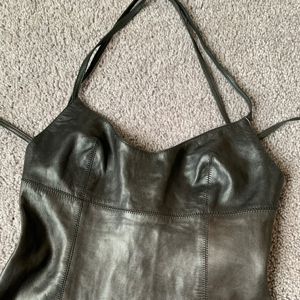 Vintage Plein Sud Lambskin Leather Black Mini Dress - Picture 2 of 5